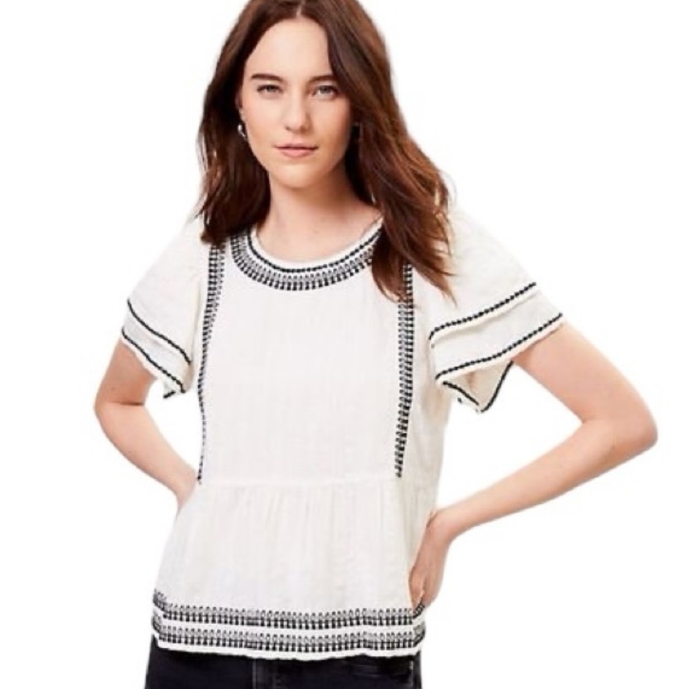 LOFT White Flutter Sleeve Peplum Tee Xl
